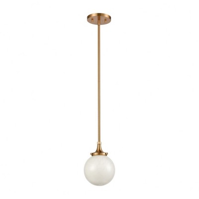 Satin Brass Mini Pendant with White Feathered Glass Globe