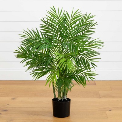 Nearly Natural 3' Green Silk Palm Tree in Black Pot