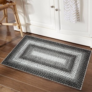 Washable Braided Area Rug with Distressed Print, Non-Slip Indoor Doormat, Thin Design for Entryway, Kitchen, Bathroom, Bedroom, and Door Mat Use. - 1 of 4