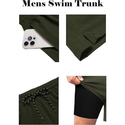 COOFANDY Men Swim Trunk with Compression Liner 2 in 1 Swimwear Bathing Suit Quick Dry Board Short White S — фото 5