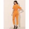 INSPIRE CHIC Women's Short Sleeve Collared Solid Color Button Down Tie Waist Cargo Jumpsuit - 4 of 4