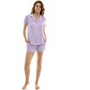 Jaclyn Short Sleeve Ribbed Notched Collar Top & Shorts 2 Piece Pajama Set (Juniors & Women) - 4 of 4