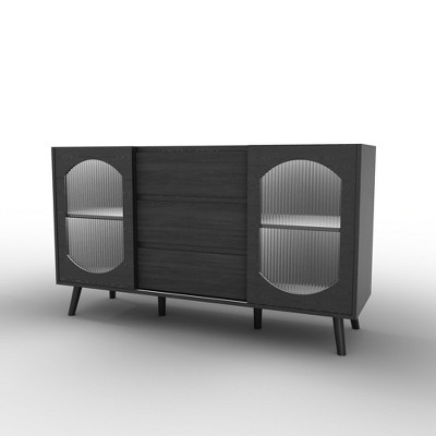 Buffet Cabinet with Storage, Sideboard Cabinet with Fluted Glass Sliding Doors and Drawers, Black Sideboard for Kitchen, Dining room, Living Room