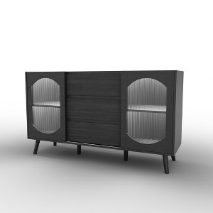Buffet Cabinet with Storage, Sideboard Cabinet with Fluted Glass Sliding Doors and Drawers, Black Sideboard for Kitchen, Dining room, Living Room - 1 of 1