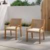 Set of 2 Outdoor Dining Chairs, Acacia Wicker Patio Armchairs with Cream Cushion, Heavy-Duty Garden Seating -The Pop Home - 2 of 4