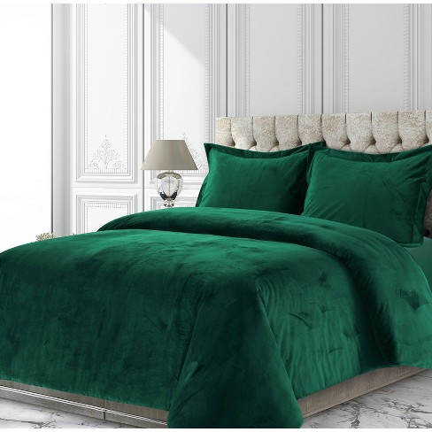 3pc Queen Venice Velvet Oversized Solid Duet Set Emerald Green - Tribeca  Living