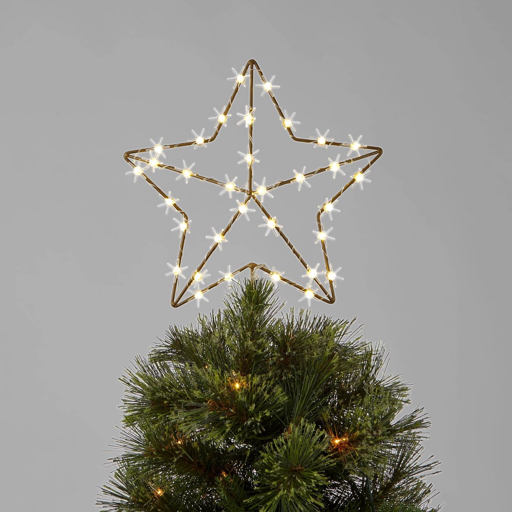 11.75in LED Lit Star with Bulb Bursts Tree Topper Gold - Wondershop