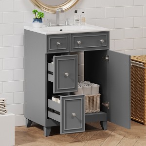 Okak 24" Bathroom Vanity with Ceramic Sink, Modern Style Bathroom Sink Vanities with 2 Drawers & 1 Soft Close Door - 1 of 4