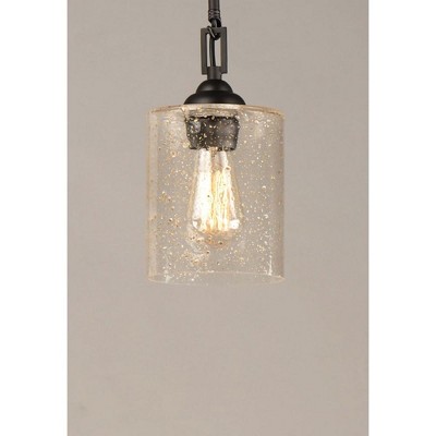Bronze and Seeded Glass Single Pendant Light