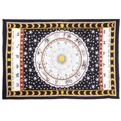 HomeRoots 80" X 56" Black White And Yellow Cotton Hanging Tapestry