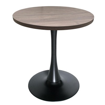 LeisureMod Bristol 27" Round Dining Table – Modern MDF Top Accent Café Table & Glossy Black Iron Pedestal Base for Kitchen and Small Spaces