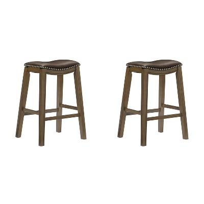 Homelegance 29" Pub Height Wooden Bar Stool Saddle Seat Barstool, Brown (2 Pack)