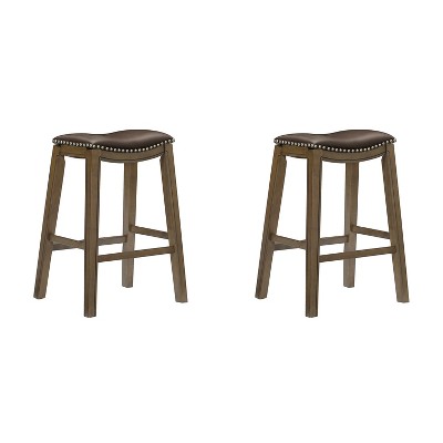 Homelegance 29" Pub Height Wooden Bar Stool Saddle Seat Barstool, Brown (2 Pack)