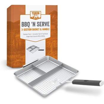 Yukon Glory BBQ 'N SERVE 3 Section BBQ Grill Basket The Grilling Basket Includes a Clip-On Handle