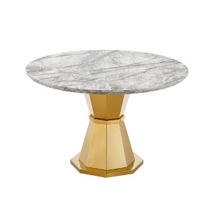 Dolonm 47" Round Modern Marble Dining Table with Stainless Steel Base for Kitchen Dining Room - 1 of 4