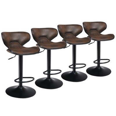 Costway Set of 4 Adjustable Bar Stools Swivel Bar Chairs Pub Kitchen Retro Brown