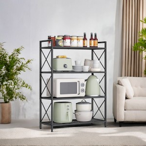 Ink Black 4 - Tier Metal Storage Rack with X Side Frames and Dense Mesh, Sized 12.6 x 31.5 x 44.3 Inches. Ideal Industrial Style Shelving Unit - 1 of 4