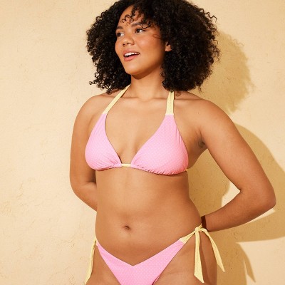 Wild Fable Demetra Dias with Wild Fable Women's Contrast Polka Dot Wide Strap Triangle Bikini Top - Pink S — фото 4