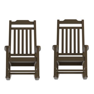 Emma and Oliver Set of 2 All-Weather Poly Resin Faux Wood Rocking Chairs for Porch &Patio - 1 of 4