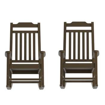 Emma and Oliver Set of 2 All-Weather Poly Resin Faux Wood Rocking Chairs for Porch &Patio