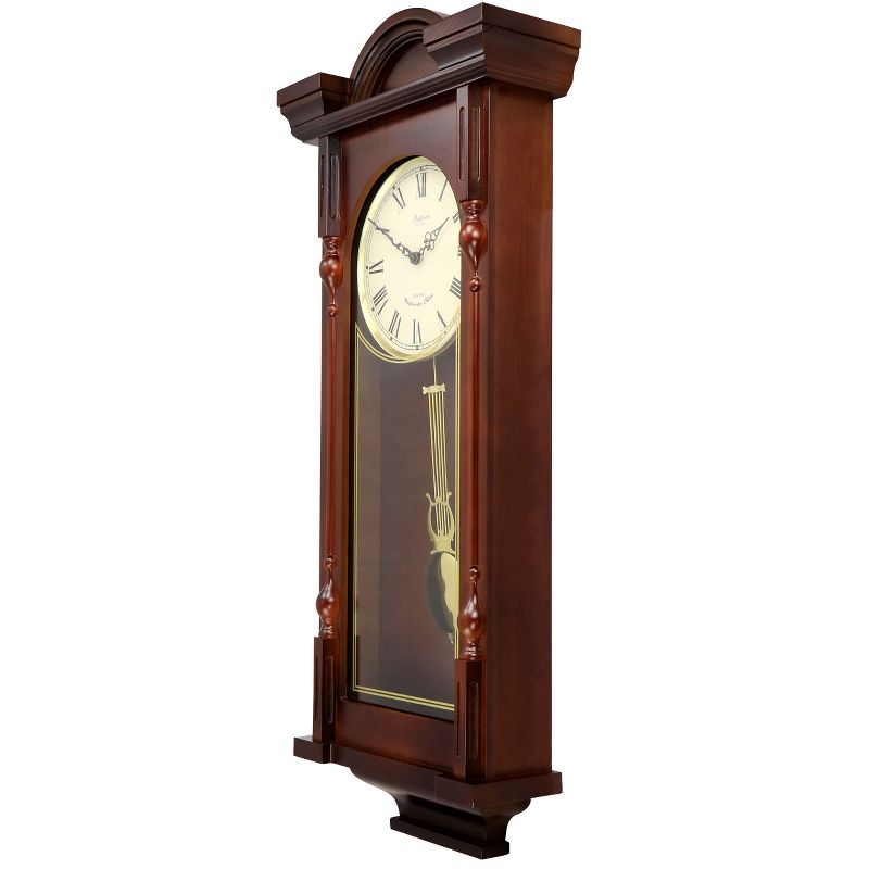 Bedford Clock Collection Grand 31 Inch Chiming Pendulum Wall Clock in Antique Mahogany Cherry Finish, 2 of 8