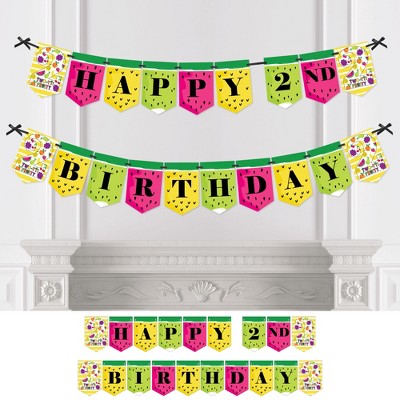 Big Dot of Happiness 2nd Birthday TWO-tti Fruity - Frutti Summer Second Birthday Party Bunting Banner - Party Decorations - Happy 2nd Birthday
