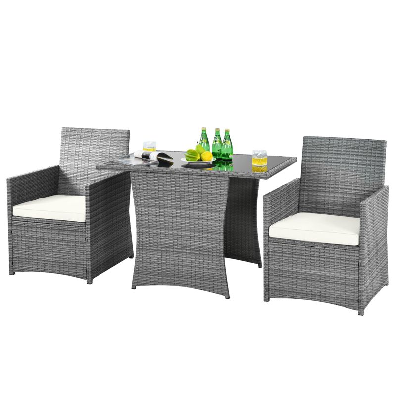 Tangkula 3PCS Patio Rattan Furniture Set Outdoor Wicker Table & Chair Set w/Cushions White/Red/Gray/Turquoise/Navy, 1 of 7