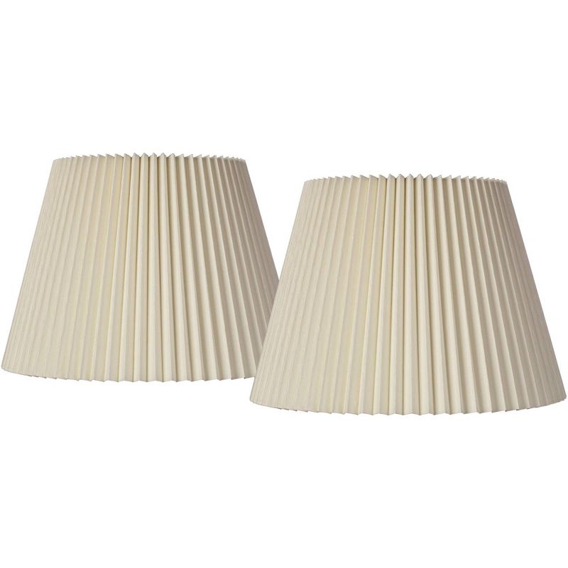 Springcrest Set of 2 Drum Lamp Shades Ivory Knife Pleat Medium 8" Top x 14.5" Bottom x 10" High Spider with Harp and Finial Fitting, 1 of 8