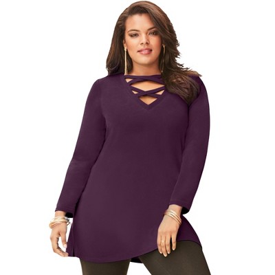 Roaman's Women's Plus Size Crisscross Sweatshirt Tunic