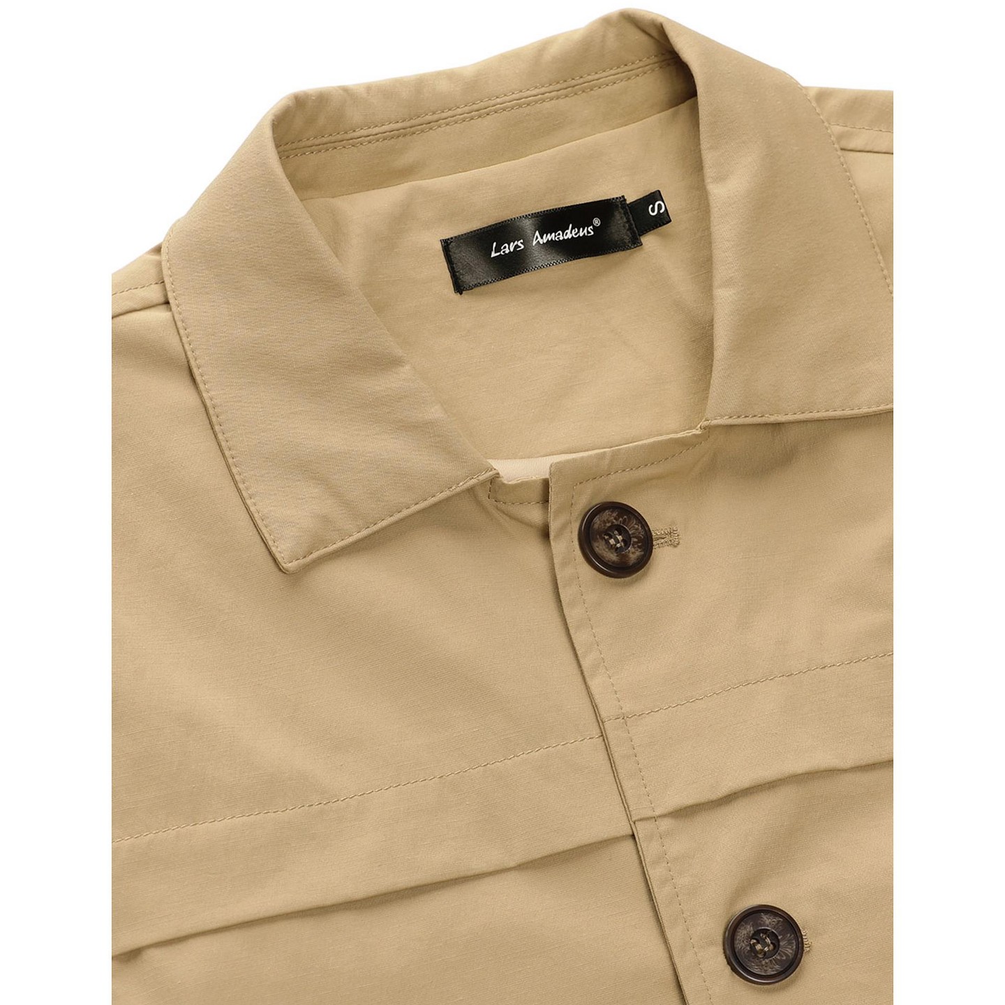 Мужская куртка Lars Amadeus Lightweight Solid Color Single Breasted Overcoat Khaki, цвет: Хаки — фото 5