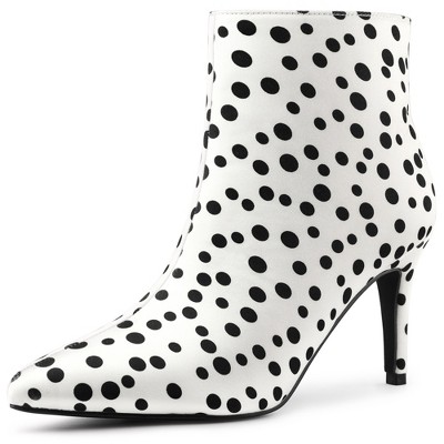 Allegra K Women's Polka Dots Pointed Toe Side Zip Stiletto High Heel Ankle Boots
