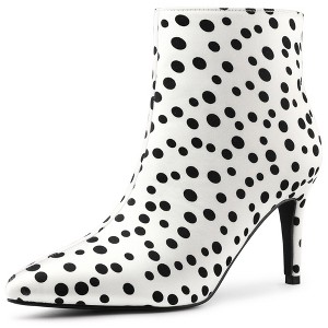 Allegra K Women's Polka Dots Pointed Toe Side Zip Stiletto High Heel Ankle Boots - 1 of 4