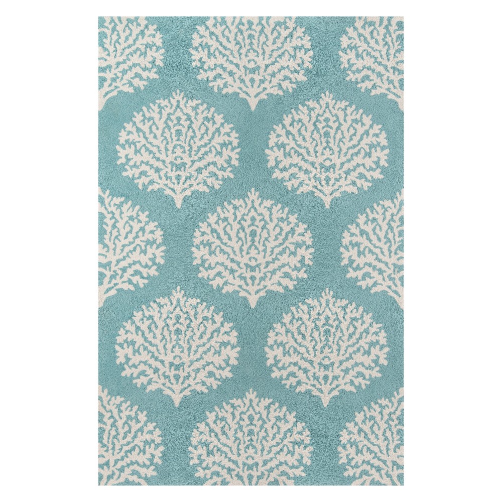 5'x8' Damask Hooked Area Rug Aqua - Momeni