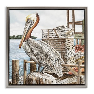 Stupell Industries Pelican Perched on Fishing Dock Black Framed Floater Canvas Wall Art - 1 of 4