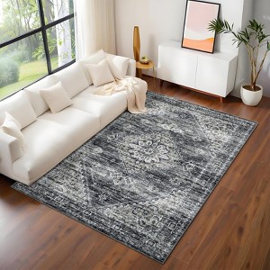 Washable Large Area Rug Non Slip Vintage Medallion Floor Cover Low Pile Ultra Soft Distressed Carpet Foldable Non Shedding Oriental Throw Rug - 1 of 4