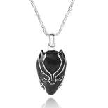 Marvel Black Panther Mens Black Enamel and Stainless Steel Pendant Necklace, 24" Box Chain
