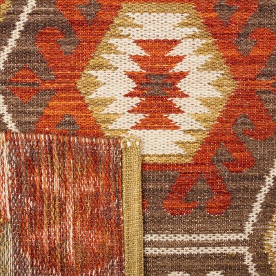 Red and Olive 6' x 6' Square Handwoven Wool Kilim Area Rug
