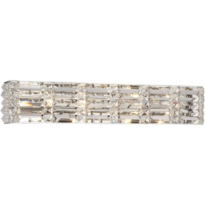 Possini Euro Design Modern Wall Light Chrome Hardwired 24 1/2" Wide Light Bar Fixture Clear Crystal Accents Bathroom Vanity