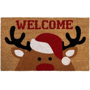 Kate Aurora Festive Christmas Wonderland Santa Reindeer Bristled Indoor & Outdoor Holiday Welcome Mat - 18"x30" - 1 of 4
