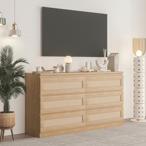 Jojoka Rattan Dresser for Bedroom, Modern 6 Drawer Double Dresser with Anti-Tip Kit - 1 of 4