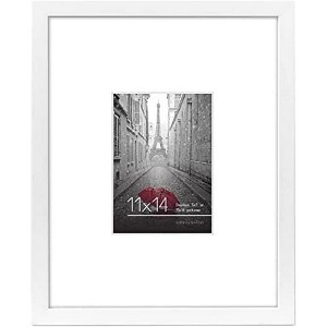 Americanflat 11x14 Picture Frame in White - Displays 5x7 With Mat and 11x14 Without Mat - Composite Wood with Shatter Resistant Glass - 1 of 4