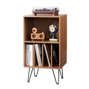 VEVOR Record Player Stand, 3 Tiers Turntable Stand with Record Storage, Holds up to 150 Albums, Vinyl Record Storage Cabinet with Metal Legs, Brown - 1 of 4