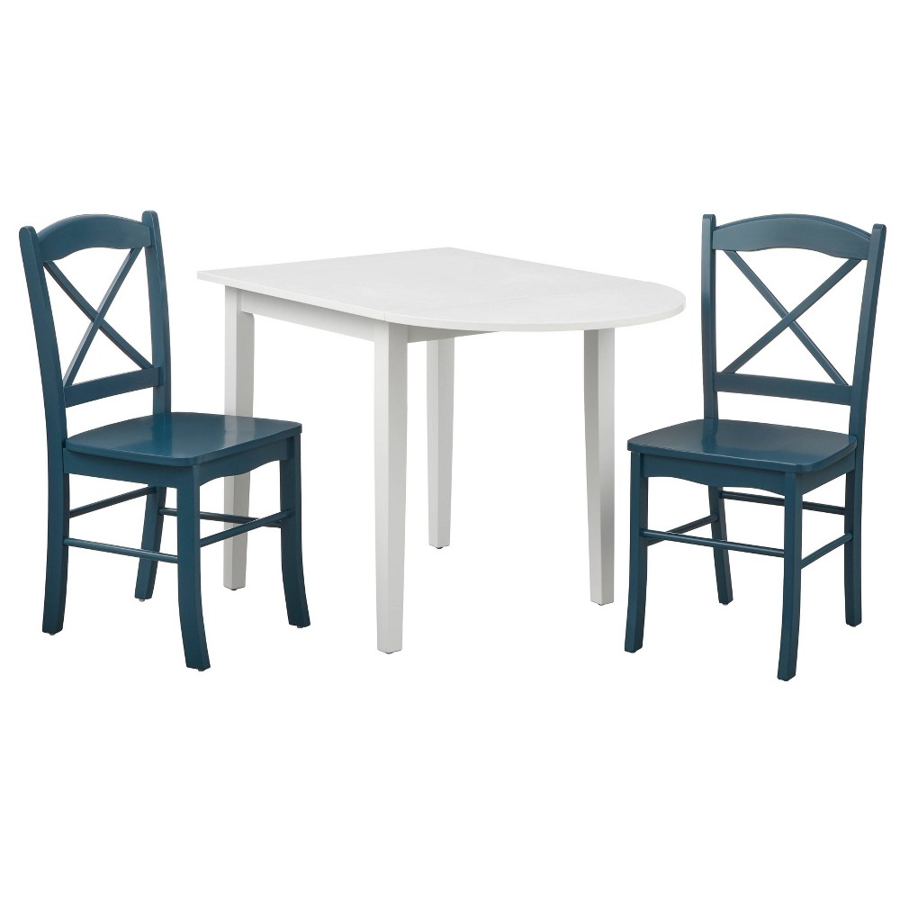 Photos - Dining Table Buylateral 3pc Tiffany Extendable  Set White/Midnight Blue: Oval Drop Leaf, Rubberwood Frame, 2 Upholstered Chai