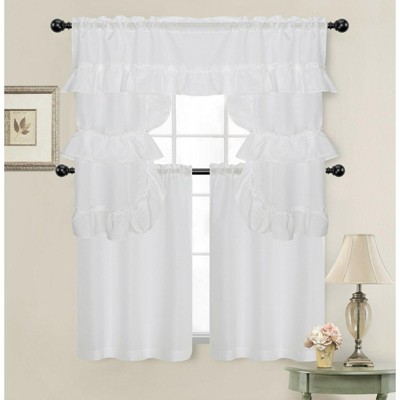 Kate Aurora Country Farmhouse Living Solid Colored Cafe Kitchen Curtain Tier & Swag Valance Set