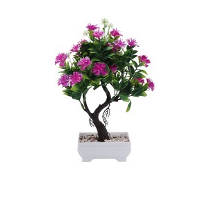 Unique Bargains Artificial Plants Rose-Adorned Welcome Pine Bonsai Plastic 3.94"x3.94"x10.63" 1 Pc - 1 of 4