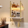 Bestier 2-Tier Floating Shelves for Wall with LED Light 15" x 23" Wall-Mounted Wood Shelves with 6 S-Hooks, White Marble - 2 of 4