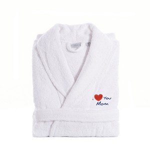 Linum Home Textiles "I Love You Mom" Embroidered White Terry Bathrobe - 1 of 4