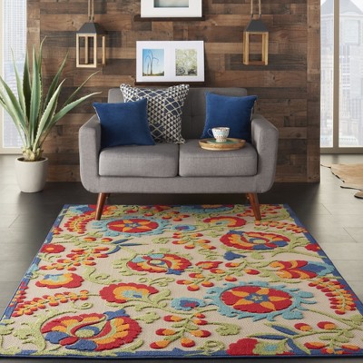 Aloha Multicolor Floral Synthetic 6' x 9' Rectangular Area Rug