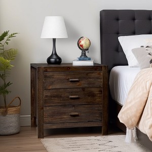 Resenkos Nightstand with 3 Drawers, End Side Table with 2 USB Ports and 2 Charger Outlets, Bedside Table for Nursery, Living Room, Brown - 1 of 4