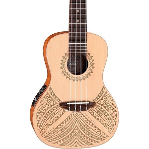 Luna Concert Solid Spruce Top Tapa Design Acoustic Electric Ukulele Natural - 1 of 2
